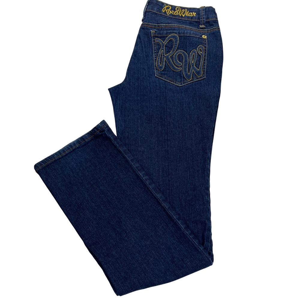 Rocawear Jeans Womens 29 Dark WashDenimBootcut Y2K Embroidered LogoGold Hardware